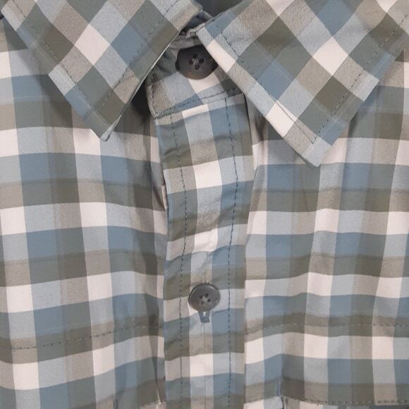 REI Shirt Mens L Blue Gray Check Outdoor Hiking Vented Button Up Fishing Stretch - Picture 3 of 9